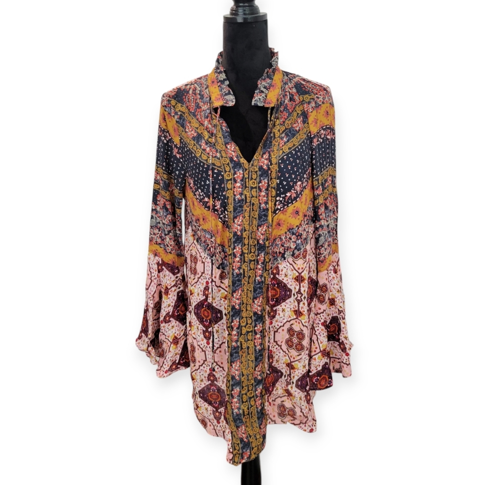 Umgee Boho Trumpet Longsleeve Top Dress - Bold Print